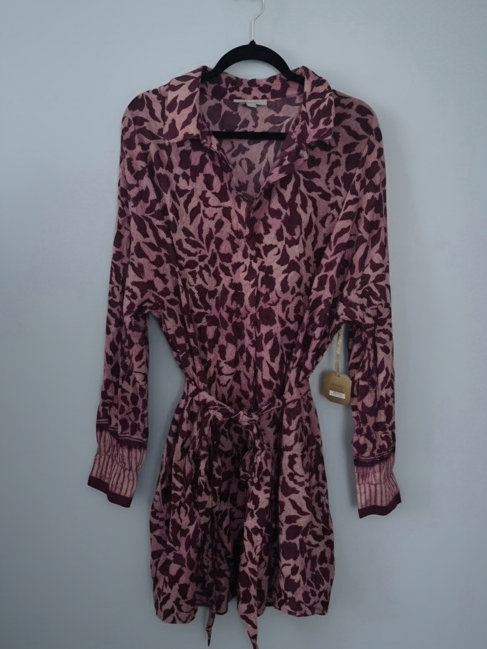 Tie-Waist Printed Knit Robe in Pink & Burgundy